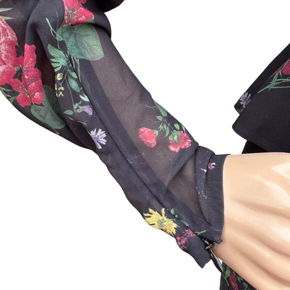 AMUR Pasqualena Dress Size 6 Floral Asymmetric Ruffle Puff Sleeve Midi Backless - Picture 11 of 11